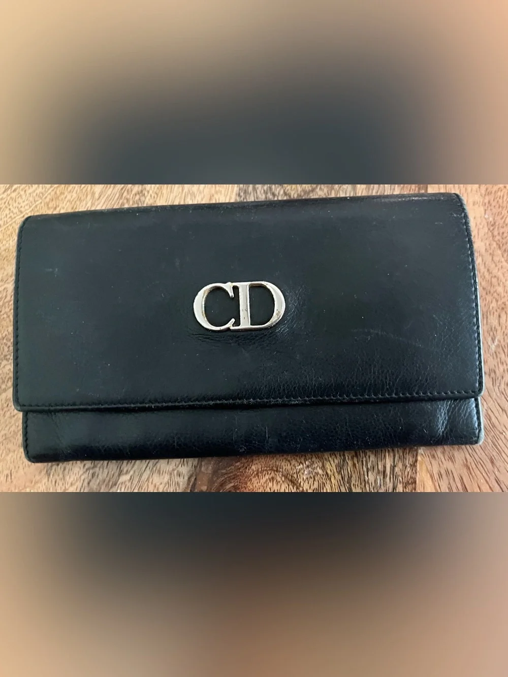 Vintage Christian Dior Black Leather Wallet with CD Logo